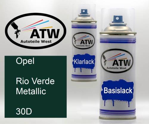 Opel, Rio Verde Metallic, 30D: 400ml Sprühdose + 400ml Klarlack - Set, von ATW Autoteile West.